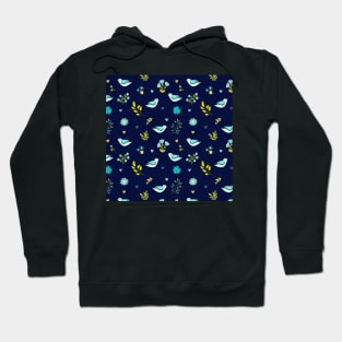 Floral and birds pattern with hearts Hoodie
